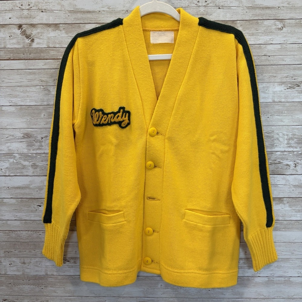 Vintage Dehen Womens 36‎ Cheerleader Cardigan Sweater "Wendy" Yellow Acrylic USA